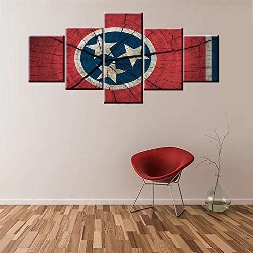 Decoração nativa Americana Tennessee Estado Fotos de bandeira para a sala de estar Rústico decoração de decoração de casa pinturas Galeria embrulhada em 5 peças Arte da parede Modern Art (emoldurado