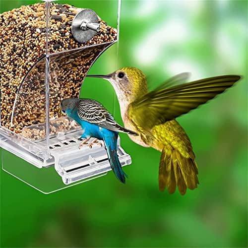 Alimentador de pássaros automático, à prova de respingos, sem bagunça alimentador de pássaros acessórios de gaiola de pássaros acrílico recipiente de alimentos para sementes transparentes para periquito canário canário finch, 18,5x8.5x7.5cm