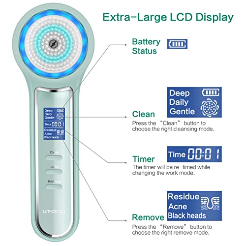 Vacuum de removedor de cravo de umkoo, pincel de limpeza facial recarregável com tela LCD, pincel de lavador de