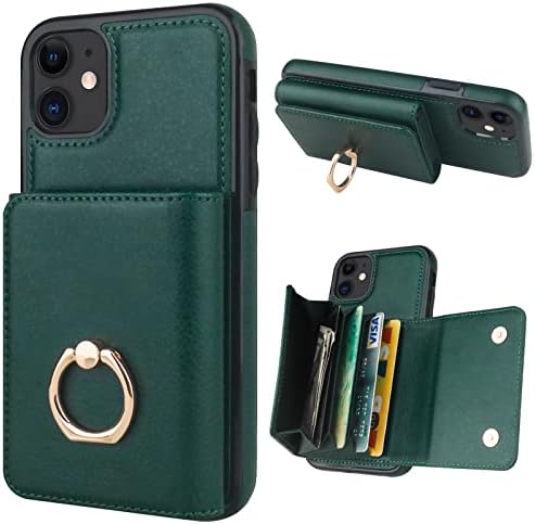Folosu para iPhone 11 Caixa de carteira com suporte de cartão, capa de caça -níqueis de couro de 4 cartas, suporte