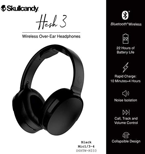 SkullCandy Hesh 3 Bluetooth Wireless Over-Ear Headsphones com microfone, preto