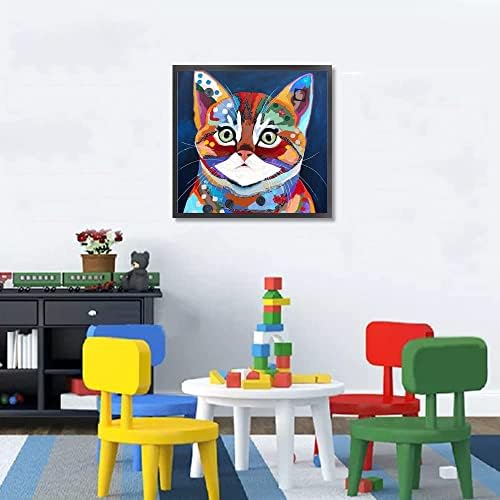 Sonsage Kits de gato de pintura de diamante para adulto 5d colorido animal tinta por diamante arte redonda completa artesanato para decoração de parede em casa Presente de 12x12 polegadas