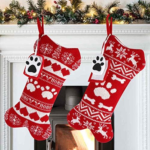 Gudelak 2 Pack Pet Dog Christmas Meias de malha vermelha meias de natal