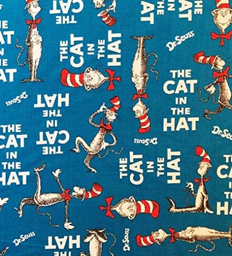 Pacote de 2 - Dr. Seuss Cat in the Hat On Blue Cotton Taber - 18 x 22 Fat Quarter