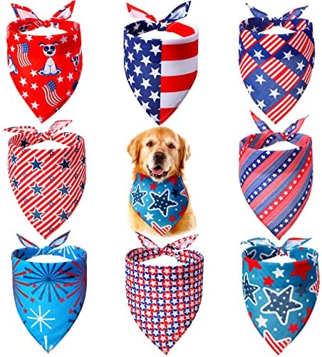 9 Pacote American Flag Dog Bandanas Reversível Bibs Triângulo Lenço Bandana lavável com estrelas listras para animais