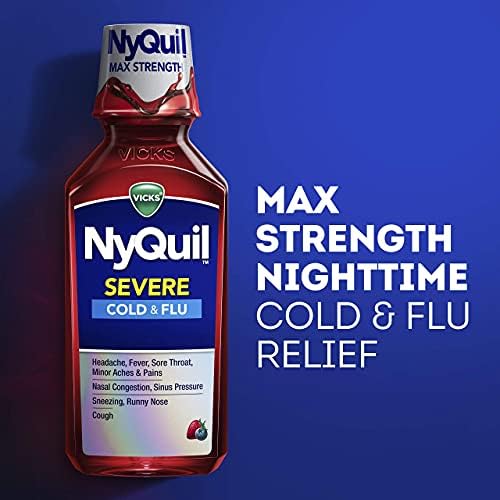 Vicks Nyquil severo, alívio noturno de tosse, alívio resfriado e gripe, dor de garganta, garrafas de 2-12 fl oz e Vicks Vapashower Plus, comprimidos de bomba de chuveiro, fortes vapores não medicados, 12 comprimidos,