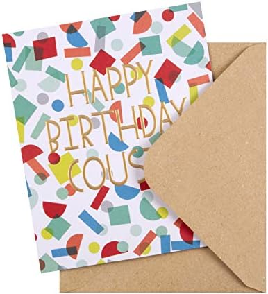Cartão de aniversário para primo do Studio Hallmark - Design de texto em relevo contemporâneo, cinza | vermelho | azul | Branco | Orange