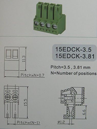 15 PCS PIN SLETA 3PIN/WAY PITCH 3,81mm Conector de bloco de parafuso de parafuso Tipo de cor verde com pino
