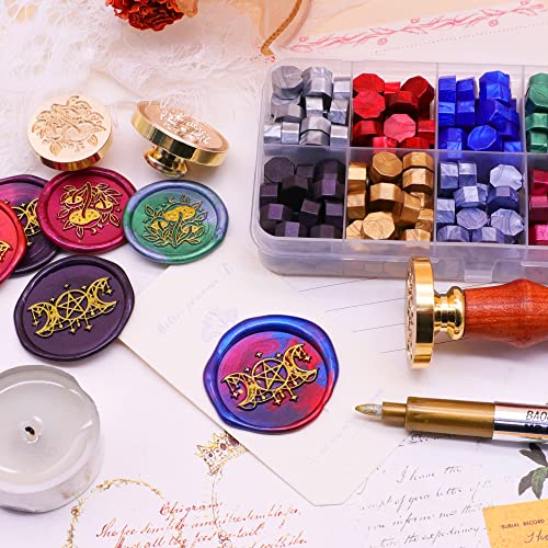 Swangsa Triple Moon Goddess Wax Seal Stamp Kit, selando carimbo de cera com contas de cera de 200pcs, ótimo para embelezamento