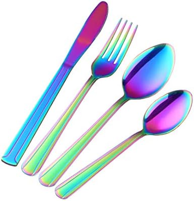 Conjunto de talheres de estrela do comprador para 8 talheres de aço inoxidável Dinner arco -íris cozinha de cozinha para comer utensílios