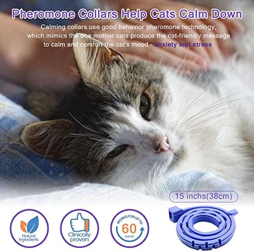 2 pacote gato gato calmante colar para gatos colarinho de feromônio aliviar Reduza os feromônios de estresse de ansiedade, colares confortáveis ​​relaxantes e calmos, design de separação ajustável