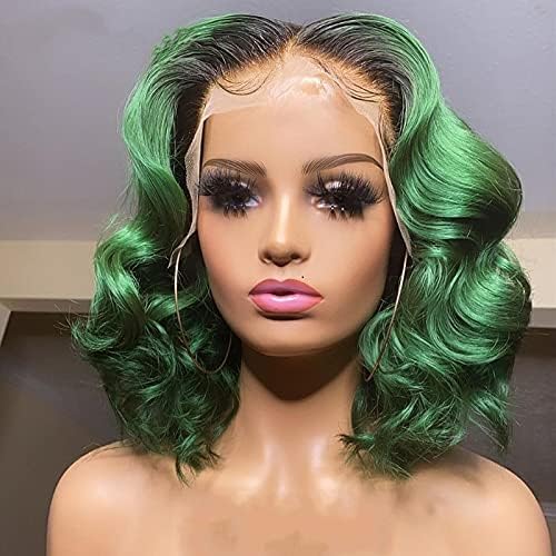 Xzgden ombre Green Human Human Wigs for Women Green Colored 180 Densidade Bob curto 13x2 t Parte de renda Human Human Human Lace Parte Parte da Parte