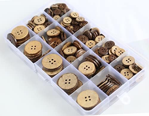 Ganssia 266 PCS Botões de concha de coco 8 tamanhos variados 4 buracos botão de coco para costura de roupas ou artesanato de bricolage