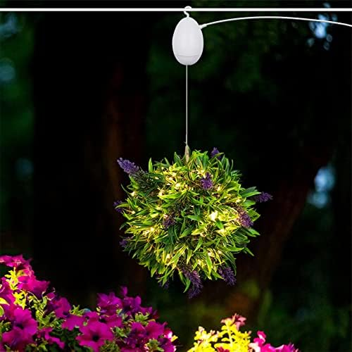 Luz de esfera de flor rotativa Libooi, bola de topiária artificial com luzes de corda LED USB, controle remoto, cesta de plantas suspensas