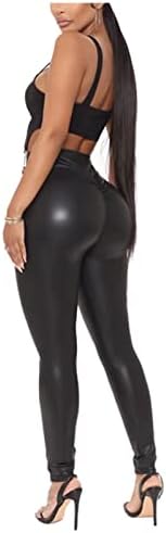 Manhong Fitness Mulheres de tamanho grande calça -calça calça alta de cintura alta calça preta de couro preto
