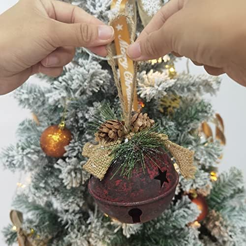 2pcs pacote de Natal Metalic Rustic Borgonha Jingle Sleigh Bell com recortes de estrela, sinos de artesanato rústico 4 polegadas