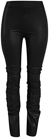 Mulheres Faux Leather Skinny Pants Contrast Zipper Design High Ciay Casual com bolsos levantamentos de booty