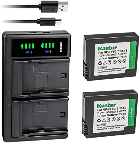 KASTAR 1-PACK NP-FF50 Bateria e carregador USB LTD2 compatíveis com a Sony NP-FF50, NP-FF51, NP-FF51S Battery, Sony DCR-PC108, DCR-PC108E,