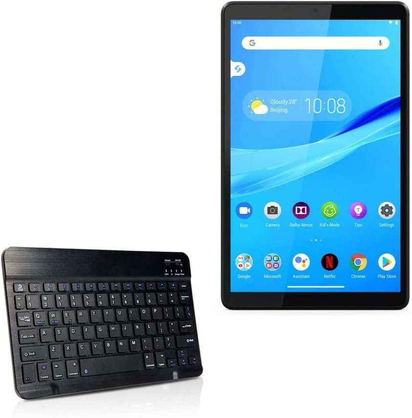 Teclado de onda de caixa compatível com Lenovo Smart Tab M10 HD Wi -Fi - Teclado Bluetooth Slimkeys, teclado portátil com comandos integrados - Jet Black