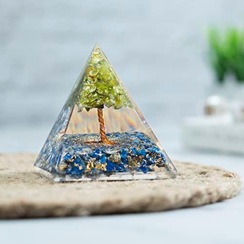 Orgone lapis lazuli, sete cores pirâmide de cristal cheia de árvore peridot para pirâmides de economia de femides cura