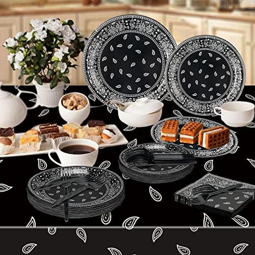 K1TPDE 99PCS Black Bandana Party Towloths com conjunto de utensílios de mesa, tampas de mesa de bandana de gangsta cholo, placas