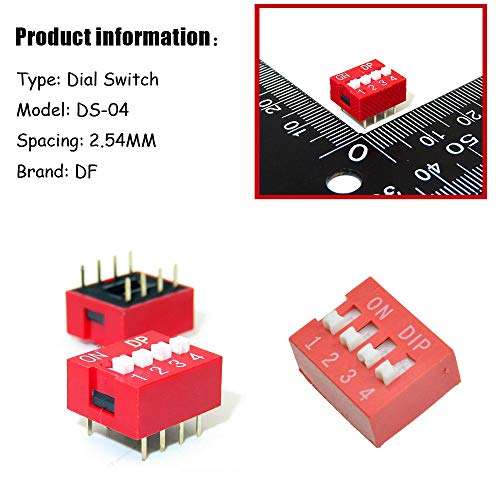 Comidox 20pcs 4 bits 4 Posição Via Dip Tipo de slide Módulo de interruptor 2,54mm Pitch 8 Terminais Chave de alternância vermelha