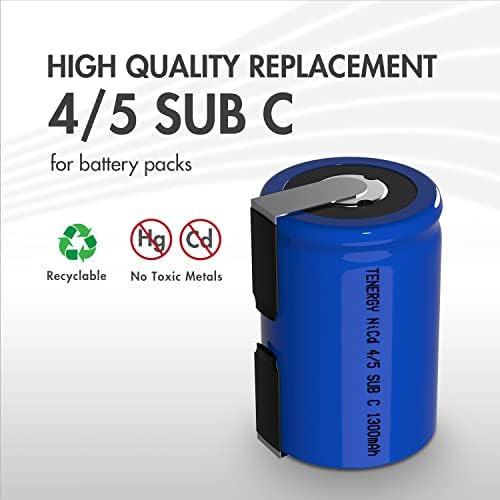 Tenegher 4/5 Subc 1300mAh NICD Baterias recarregáveis ​​com abas, 15 pacote