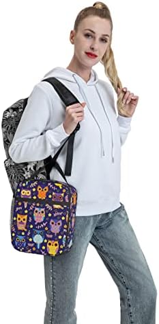Wzialfpo coruja fofa lancheira portátil para meninos e meninas, bolsa de lancheira bolsa macia, bolsa grossa e isolada lanchone