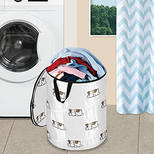 Cute Bulldog Pop Up Laundry Horse com tampa de cesta de armazenamento dobrável Bolsa de lavanderia dobrável para dormitório banheiro do hotel