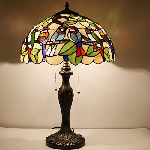 WerFactory Tiffany Table Lamp de mesa colorido de vidro de vidro Birds Lâmpada de cabeceira 16x16x24 polegadas Mesa Leitura de