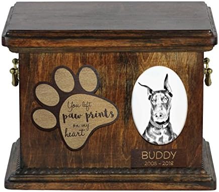 Art Dog Ltd. Doberman, urna para as cinzas de cachorro com placa de cerâmica e descrição