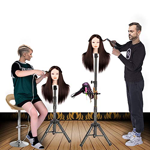 Wig Stand Tripé de 55 polegadas Metal Wig Mannequin Cabeça Tripé Stand para Treinamento de Cabeça de Treinamento Cabeça de Vilorizada de peruca ajustável com bandeja de ferramentas