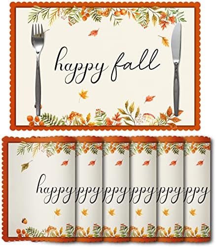 Autumn Leaves Berry Placemat 12x18 polegadas colheita de outono de ação de graças tapetes tapetes laranja tapa de cozinha jantar mesa de jantar lavável talheres de poliéster conjunto de 6
