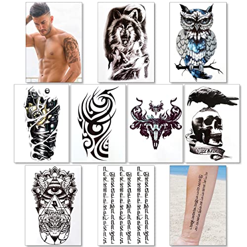 Tatuagens temporárias para homens homens meninos e adolescentes - tatuagens de meio braço falsas mangas para os braços