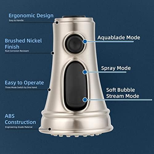 Substituição da cabeça da torneira de cozinha hibbent, puxe a cabeça de pulverização de torneira, 3 bocos de pulverizador de torneira de função com 9 adaptadores compatíveis com moen, standard americano, delta, torneiras Kohler, níquel escovado