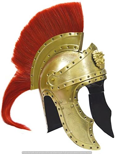 Capacete de capacete com capacete de capacete grego de capacete medieval com uma réplica vermelha de ameixa longa longa