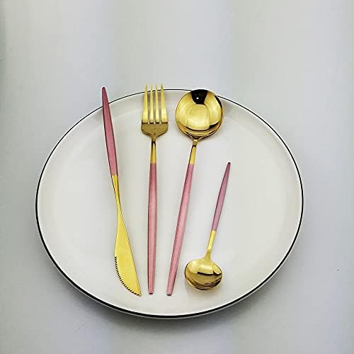 Conjunto de talheres de Onuifike, conjunto de jantares de ouro de 24pc rosa 304 Cutrenqueiras de aço inoxidável Conjunto de faca Faca