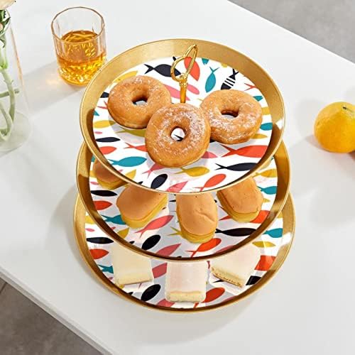 Stands de bolo de 3 peças, peixes fofos e engraçados vidas marinhas de padrão colorido padrão cupcake plástico cocô de sobremesas