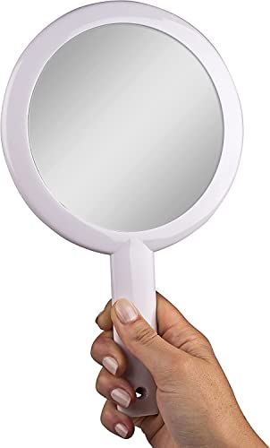 Espelho de mão de dupla face de espelho pequeno para mulheres - 10 de comprimento e grande lados de dupla face 10x e 1x espelho de