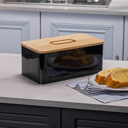 Lixeira de pão de Tochca, caixa de pão inovadora graças ao revestimento de carbono, com orifícios de ventilação integrada, incluindo tampa de bambu preto