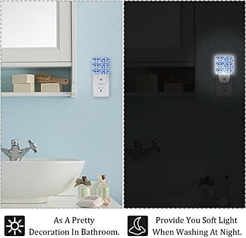 Luz noturna de padrão azul tradicional, luz noturna infantil para o quarto plug na lâmpada noturna de parede brilho ajustável