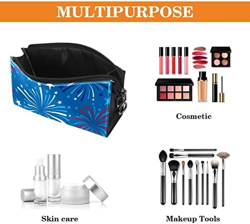 Tbouobt Makeup Bag Zipper Bolsa Travel Organizador cosmético para mulheres e meninas, fogos de artifício azul 4 de julho