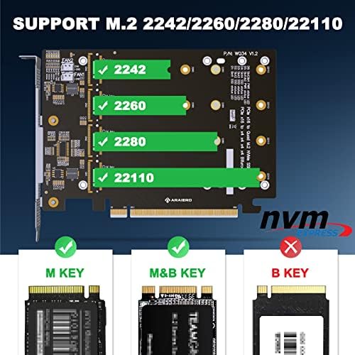 ARAIERD PCIE 4.0 X16 GEN 4 a 4 PORTS M.2 M-key NVME Adaptador SSD CARTA ADAPTADOR VENDA VENDA VELOCIDADE 4-BAY M.2 NVME PCIE Adapter