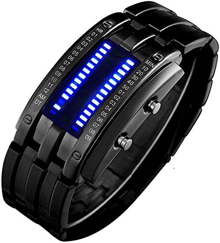 Fanmis criativo masculino binário binário led led Digital Watch Fashion Classic Black Plated impermeável LED Backlight Bracelet