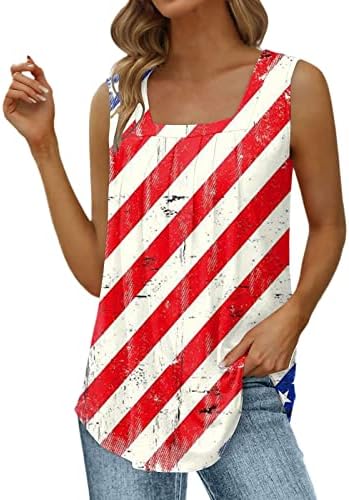 Camisetas sem mangas casuais de verão GUFESF, tanque de moda feminina Top Top American Independence Dia Graphic Print