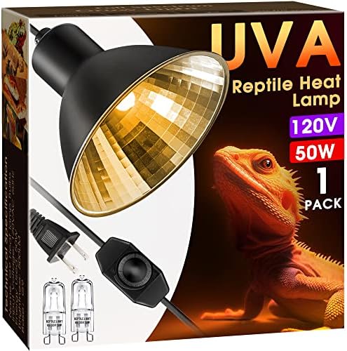 Lâmpada de calor de répteis, luz Briignite UVA Basking para répteis 50W, lâmpada de calor de halogênio G9 e luminária de répteis de cúpis, refletor de alumínio, lâmpada de calor diminuído para lagarto de cobra de cobra de tartaruga de frango, 1 pacote