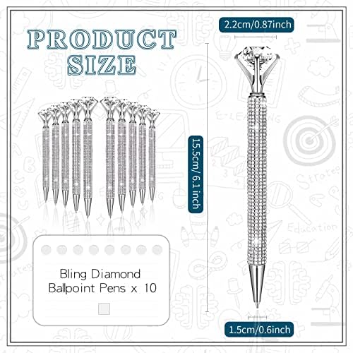 10 PCs Big Diamond Canelas com Crystal Bling Strass Metal Glitter Ballpo