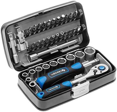 Högert Technik - conjunto de ferramentas I chave de soquete, pedaços e equipamentos de 1/4 polegada I Aço de vanádio de liga de