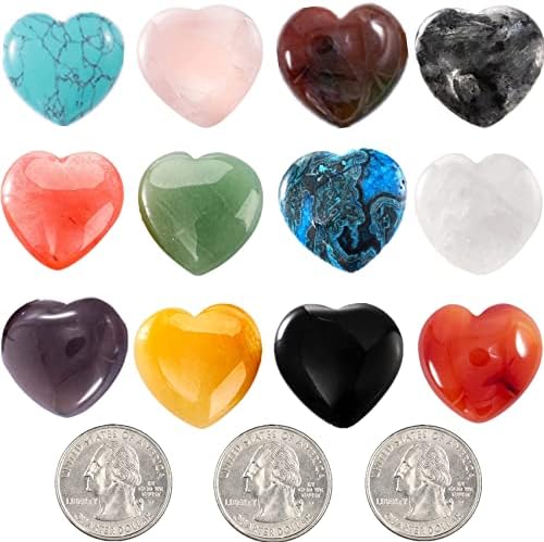12 peças Pedras em forma de coração, 1 polegada Chakra Chakra Cristal Pedra, amor amor Solices de pedras para equilibrar o