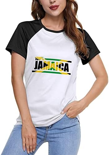 Orgulho Jamaica de manga curta feminina Camiseta de beisebol Tee Raglan Summer Top Cotton